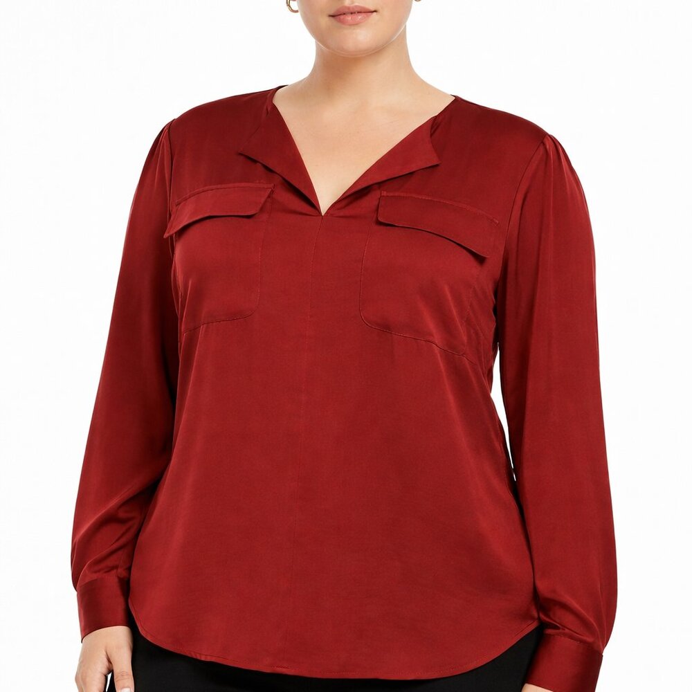 Jones New York Brick Red Button-Up Blouse Women’s 1X NWT Versatile Chic